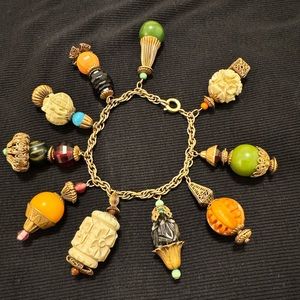 Miriam Haskell Frank Hess Vintage jewelry Bakelite Czech beads bracelet charms